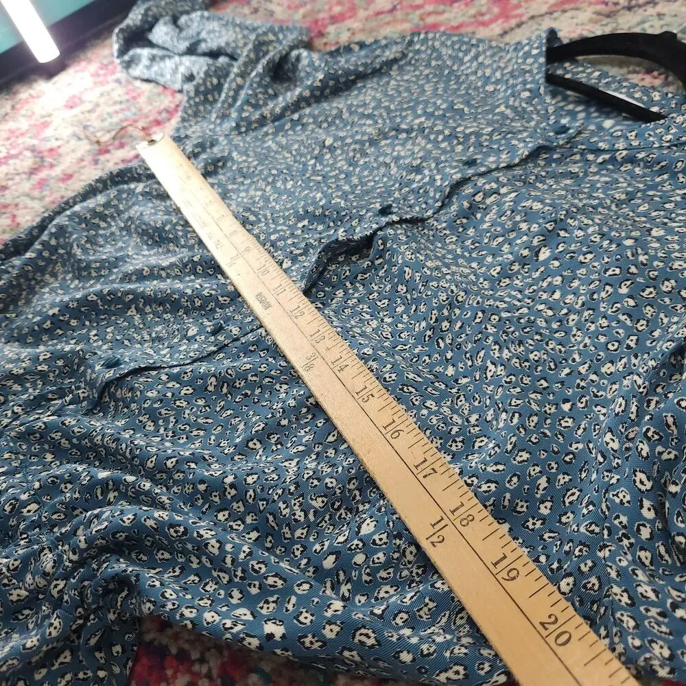 Atella Blue Floral‎ Tiered Midi Dress long sleeve Womens XL Prairie Cottagecore